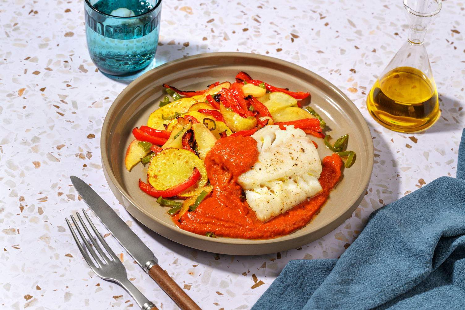 Bacalao asado con crema vizcaína