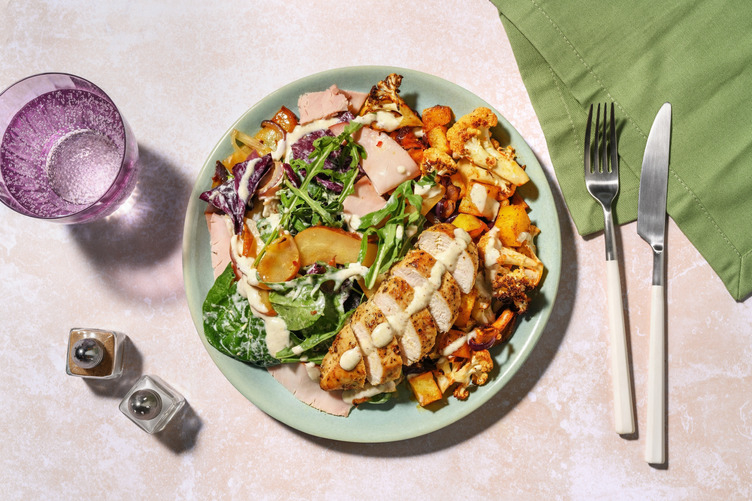 Blumenkohlsalat mit Krustenschinken und extra Bio-Hähnchen