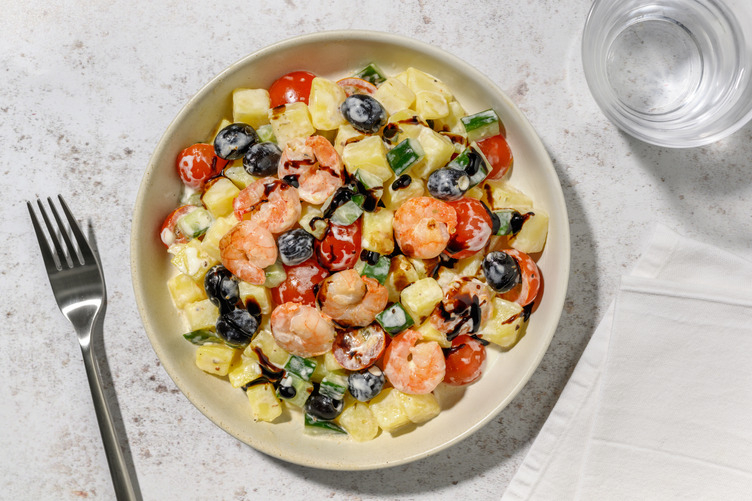 Ensalada tibia de patatas con langostinos