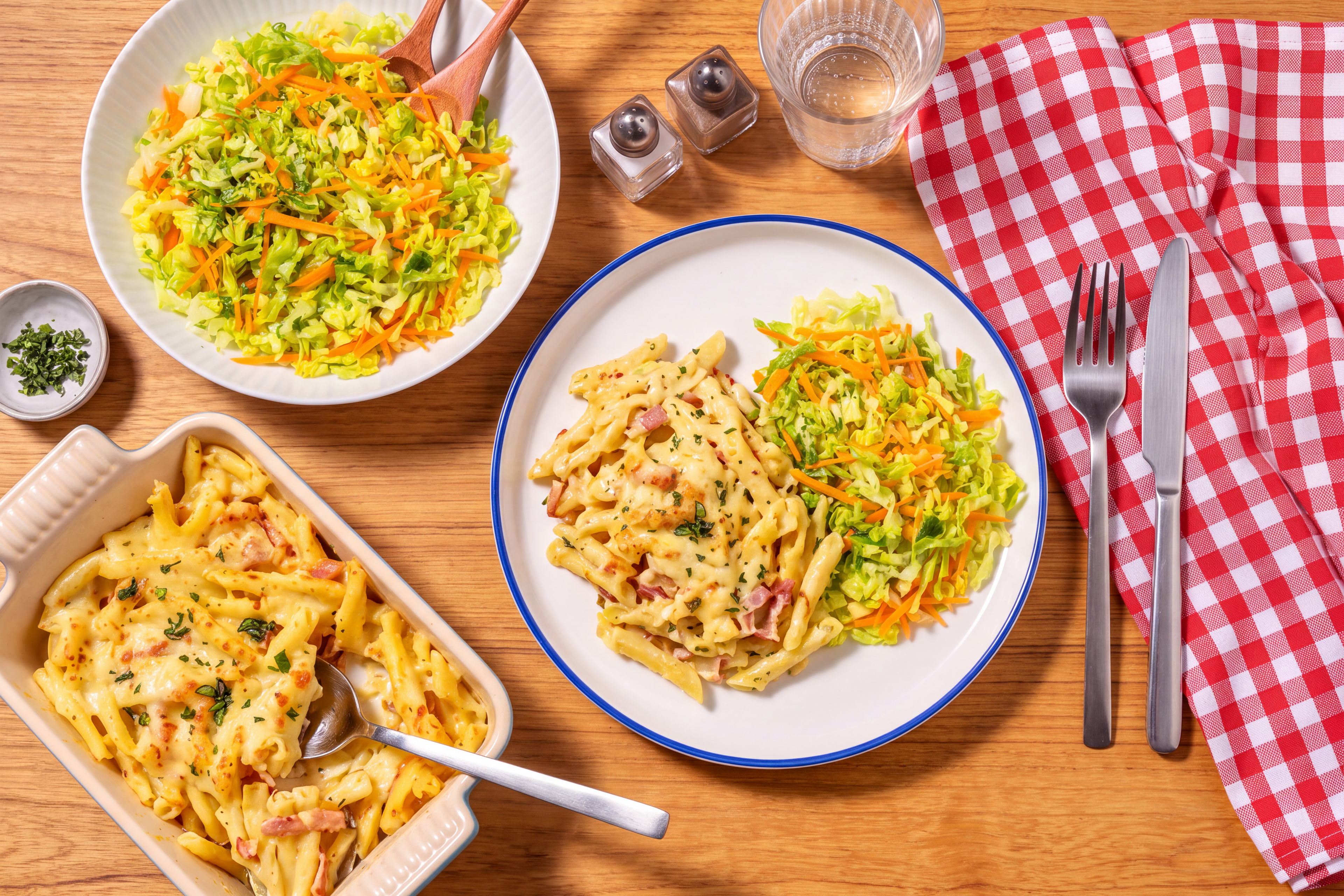 Gratin gourmand : casarecce aux lardons & thym