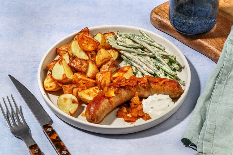 Saucisse de Toulouse grillée & haricots verts