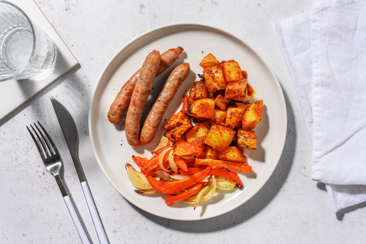 Salchichas con patatas al kimchi