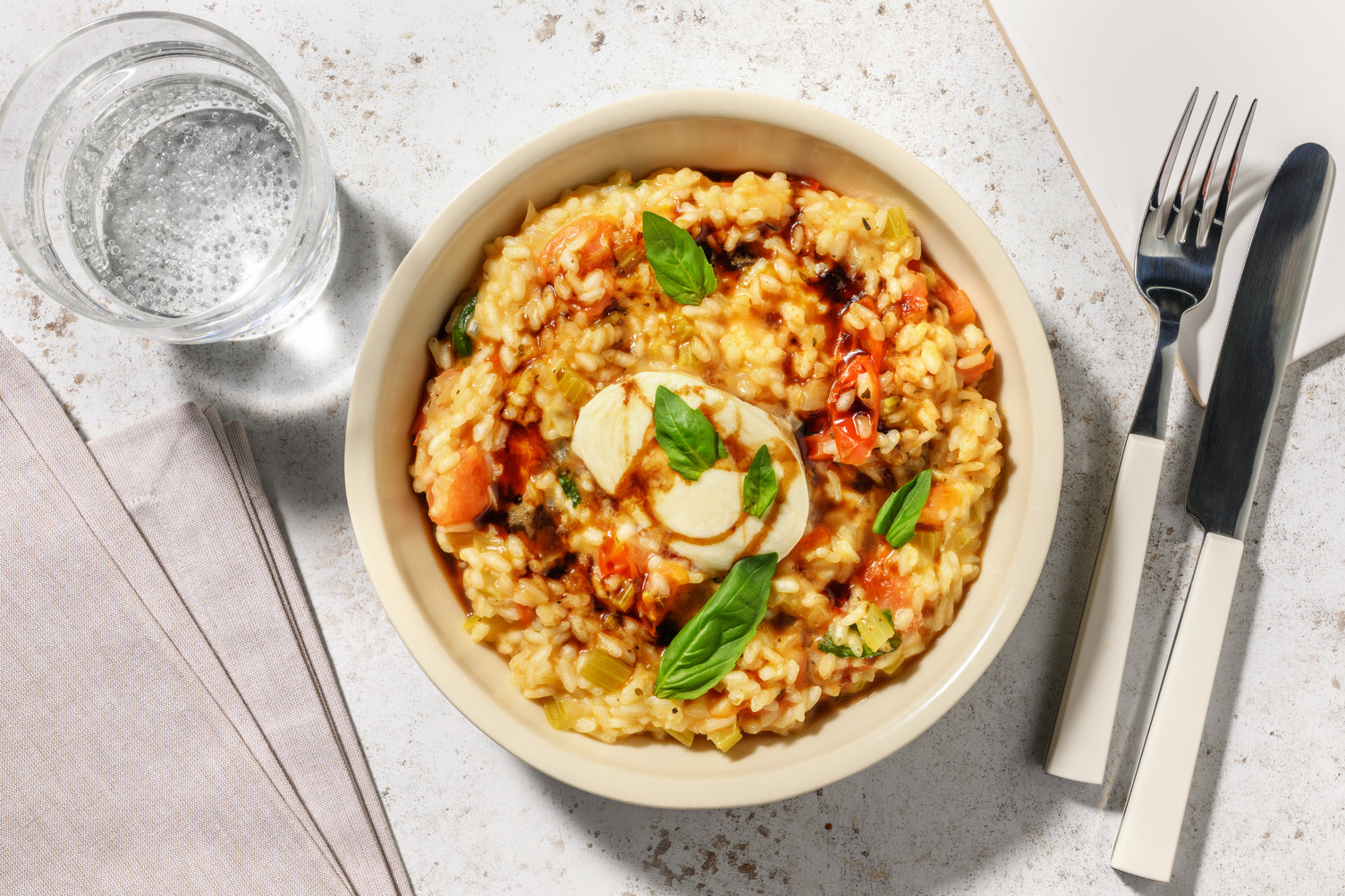 Risotto tomate, mozzarella & pecorino