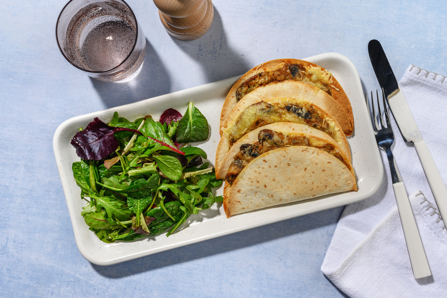 Quesadillas fusion aux poireaux & portobello