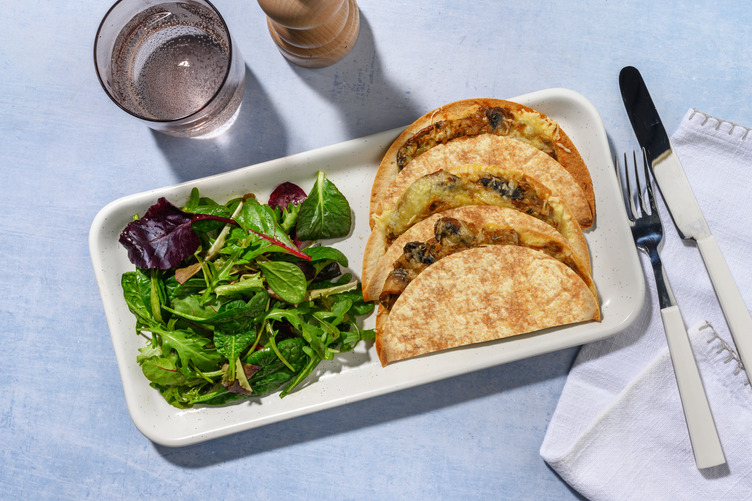 Quesadillas fusion aux poireaux & portobello