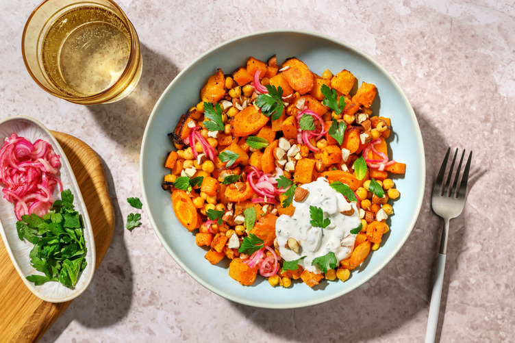 Pois chiches, légumes rôtis & labneh