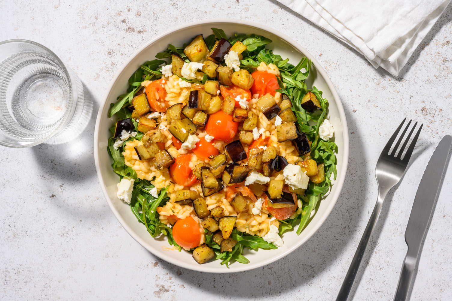 Riz à la grecque & aubergine rôtie