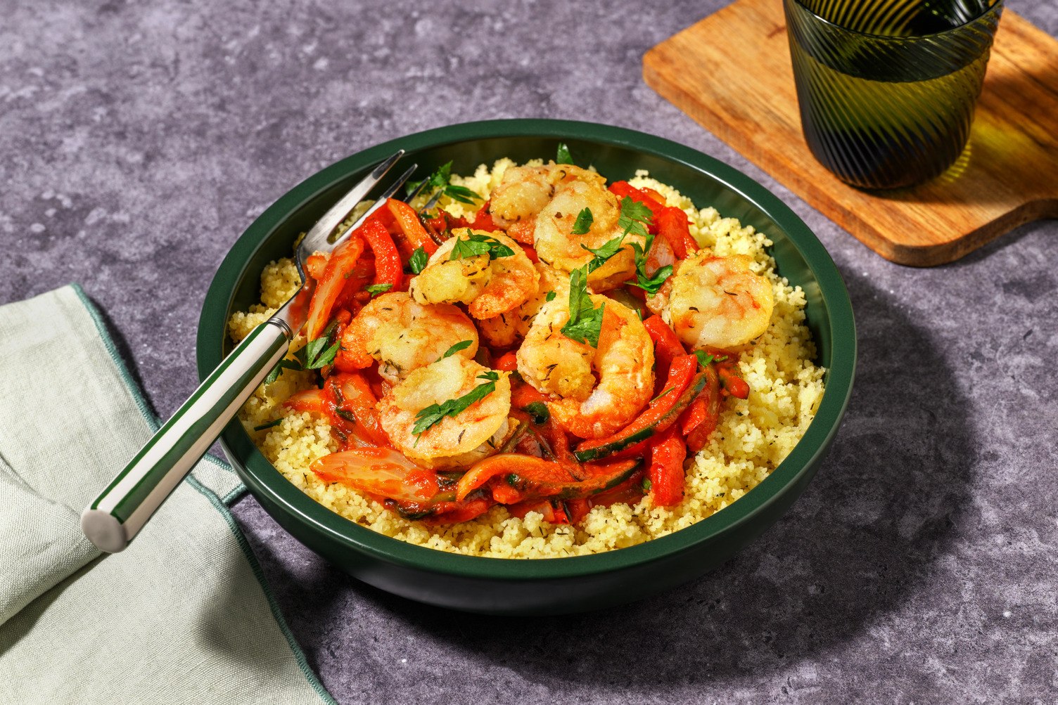 Crevettes au piri-piri & poivrons grillés