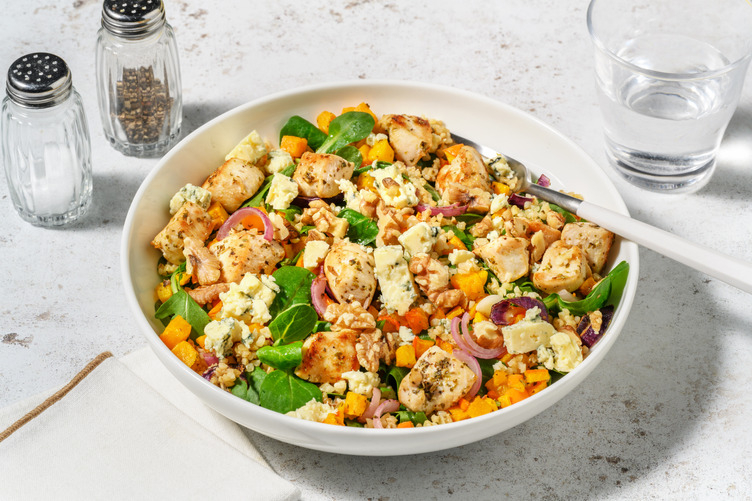 Butternut rôti, poulet Label Rouge & fromage bleu