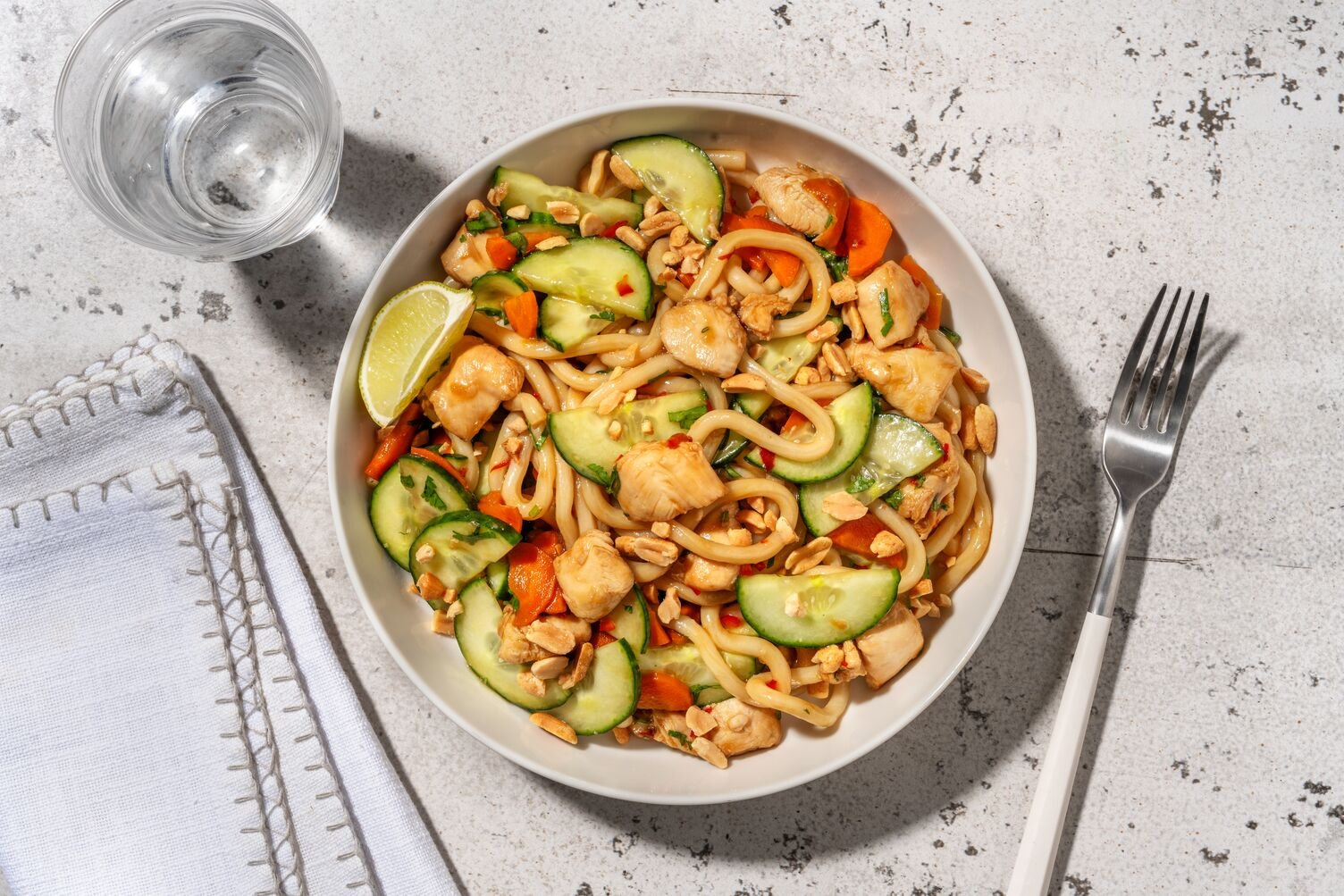 Udon Salade : poulet Label Rouge & cacahuètes