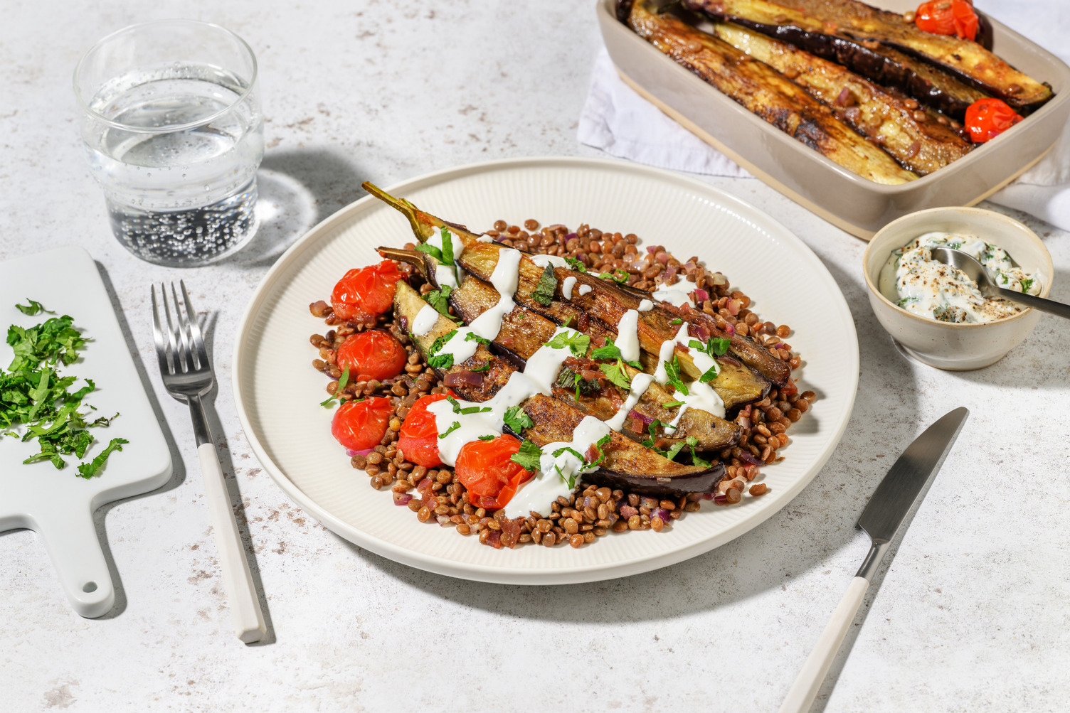 Aubergines mijotées aux épices & lentilles