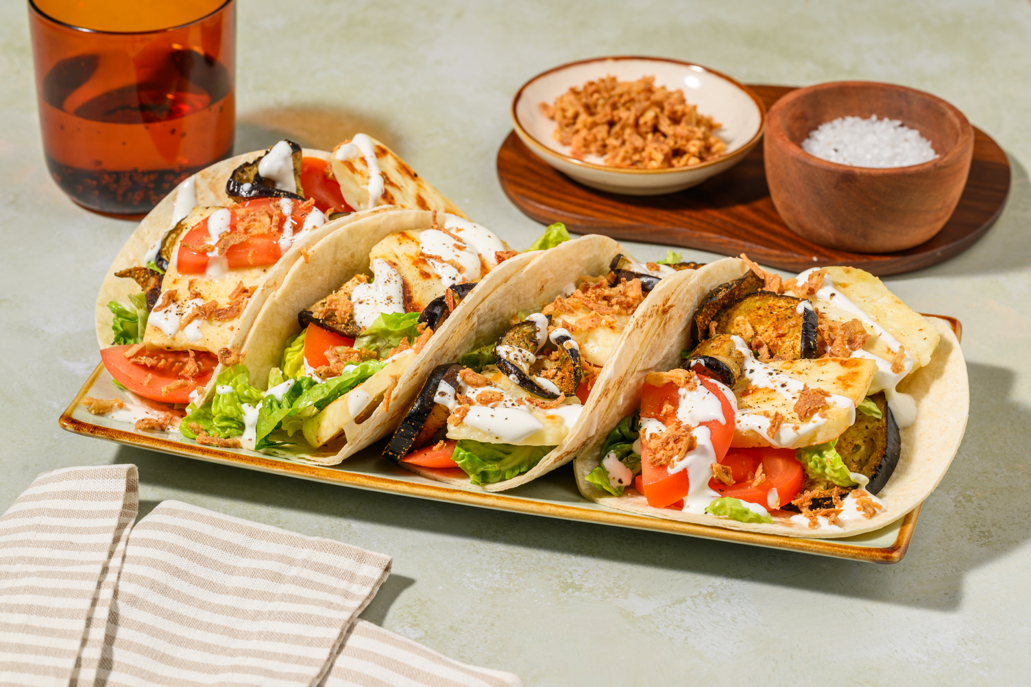Aubergine and Golden Cheese Tacos