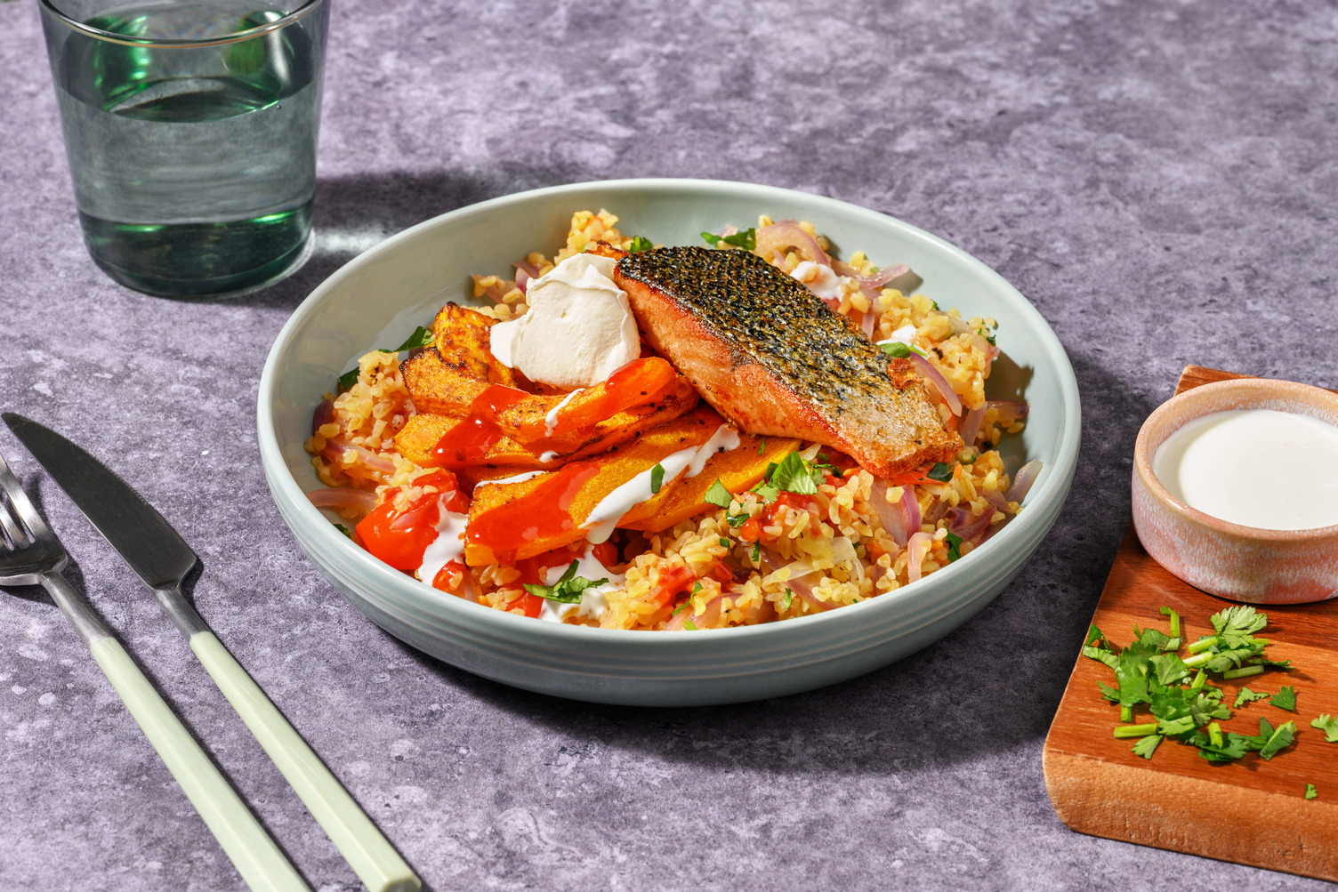 Spiced Butternut Salmon Bulgur Bowl