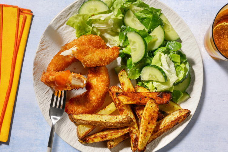 Zelfgemaakte kipnuggets met frietjes