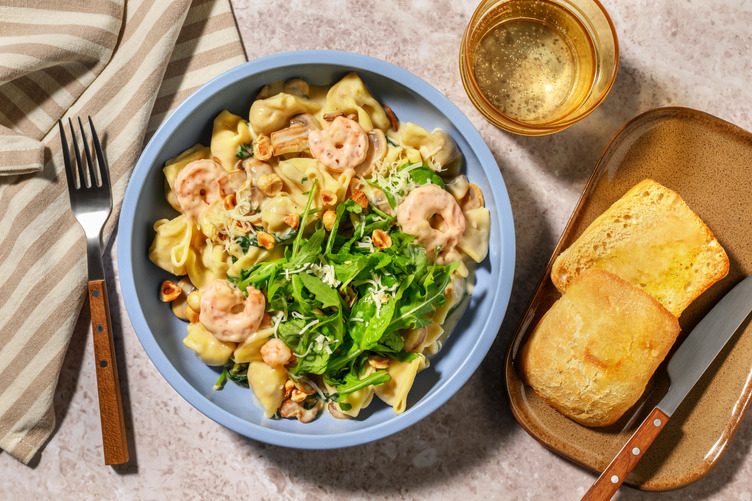 Black Pepper Mushroom Fiorelli with Prawns