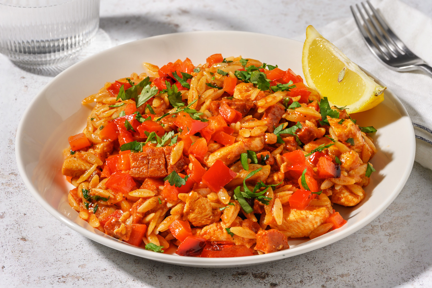Orzo « Rojo » au poulet Label rouge & chorizo