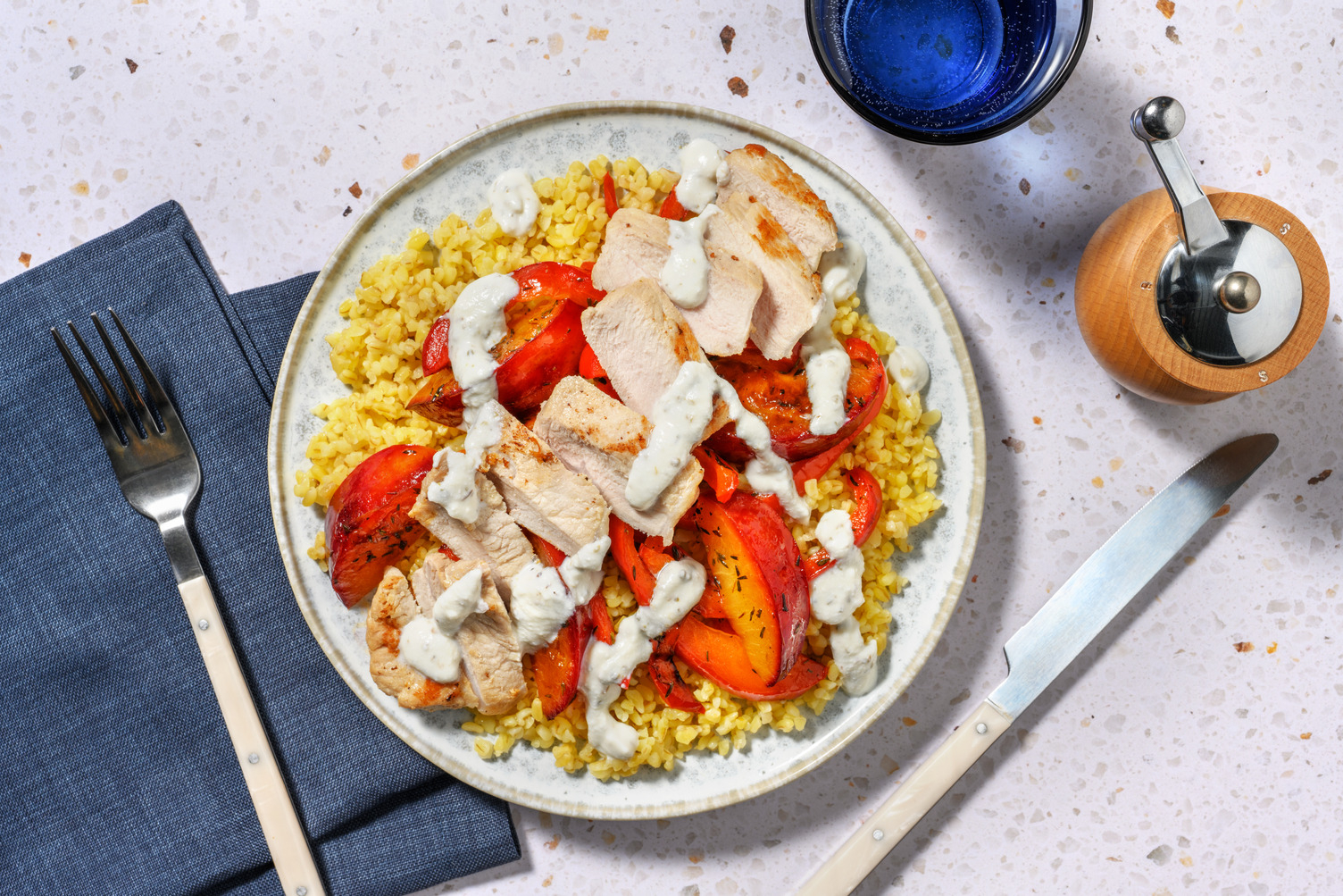 Poulet & nectarines grillées au thym