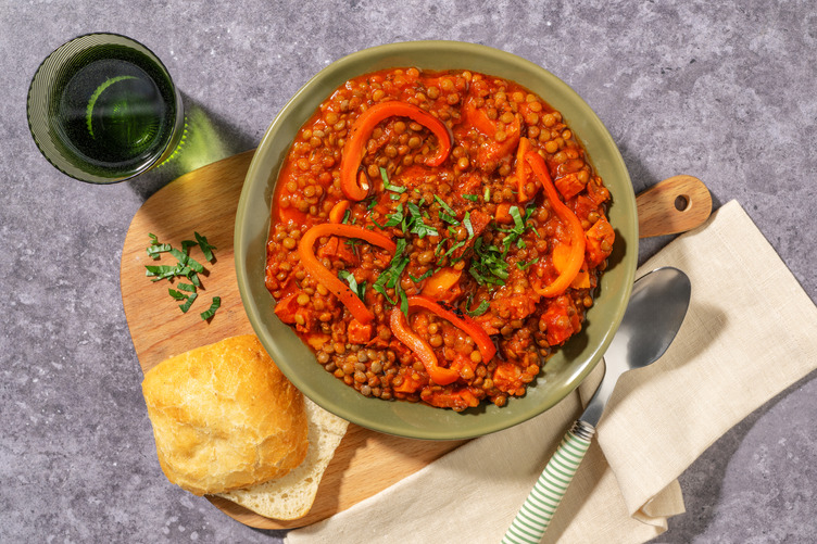 Mijoté tomaté de lentilles vertes au chorizo