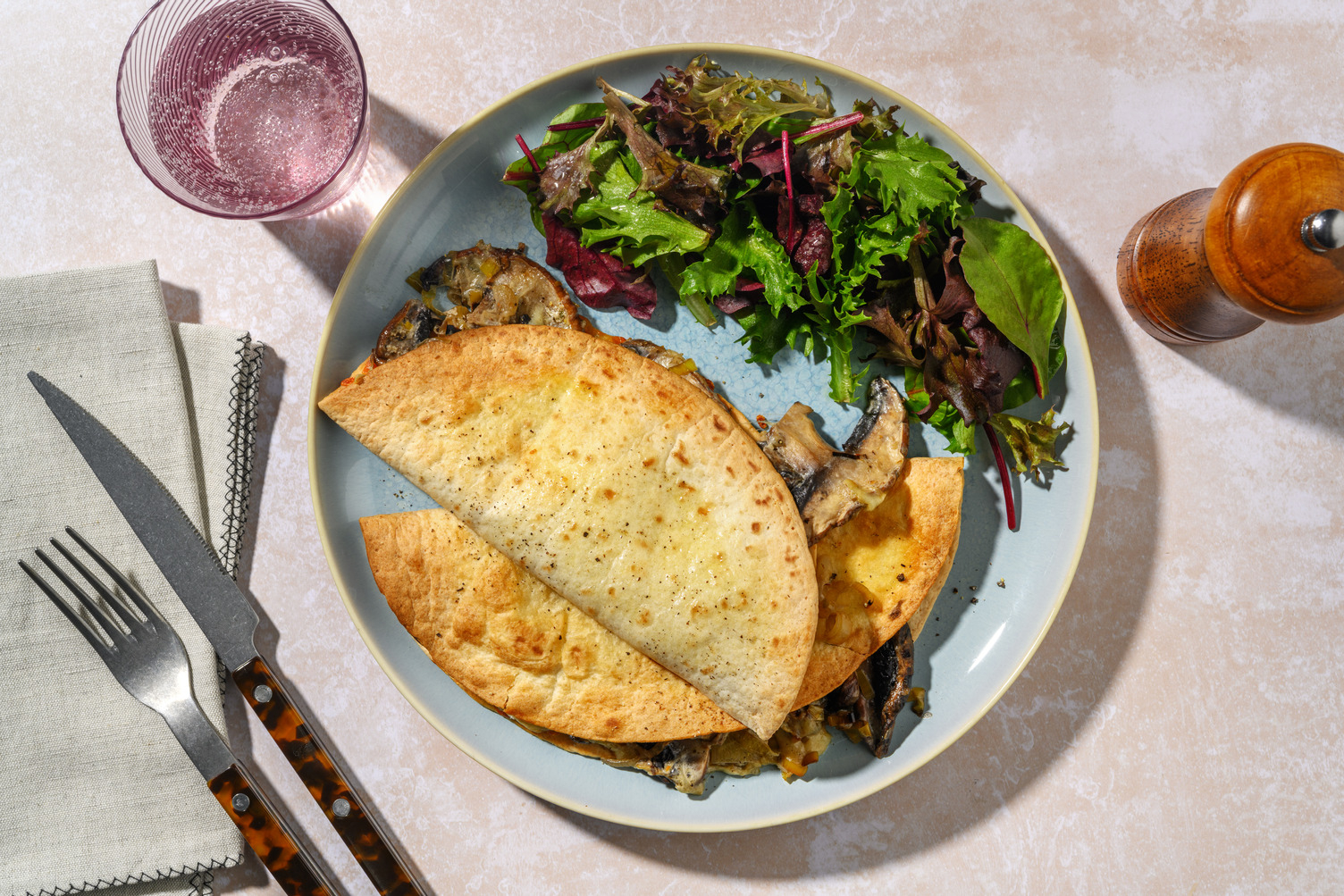 Quesadillas fusion aux poireaux & portobello