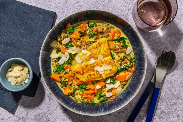 Lieu poêlé & lentilles au curry-coco