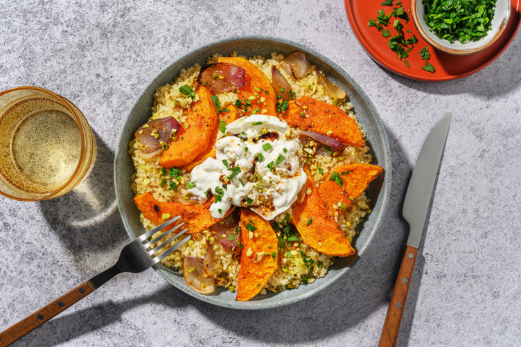 Courge rôti, burrata & dukkah maison