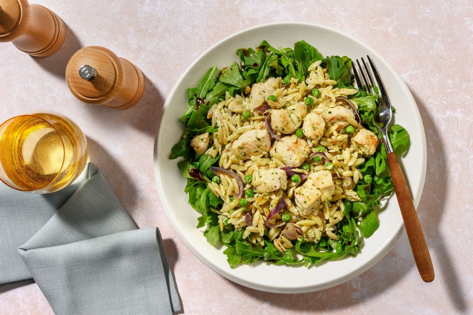 Orzo gourmand aux petits pois & dinde