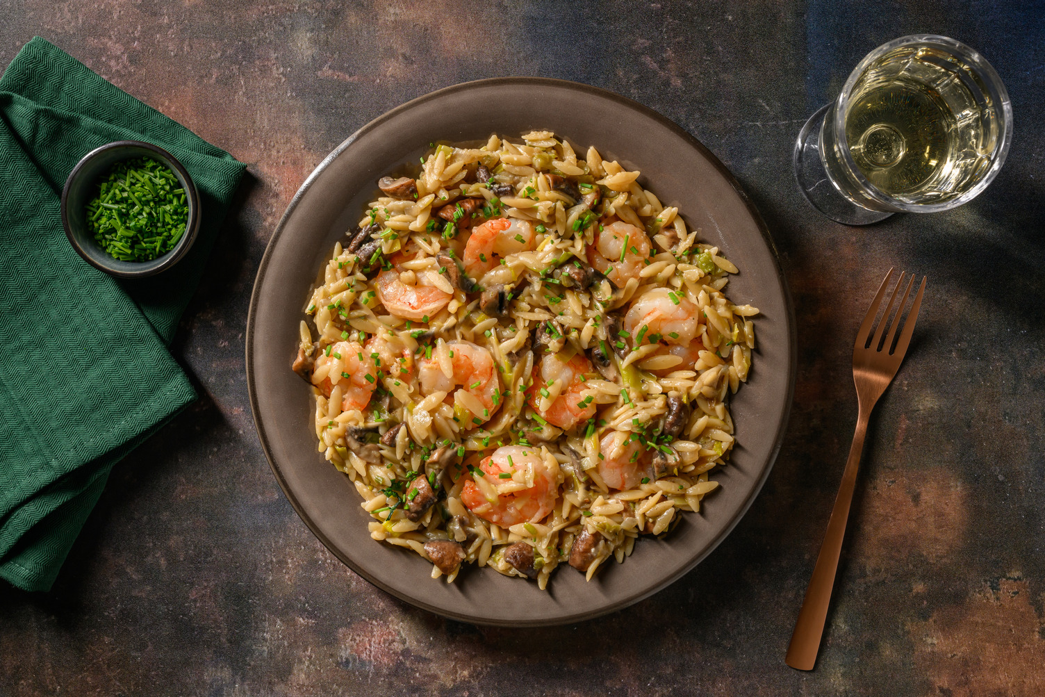 Risotto de orzo con gambones