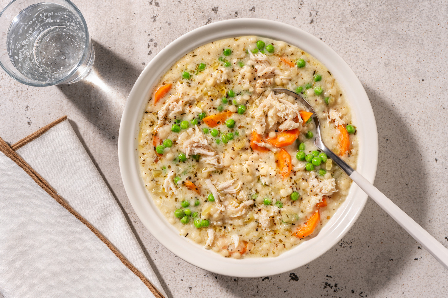 Potage post-fêtes poulet & couscous perlé