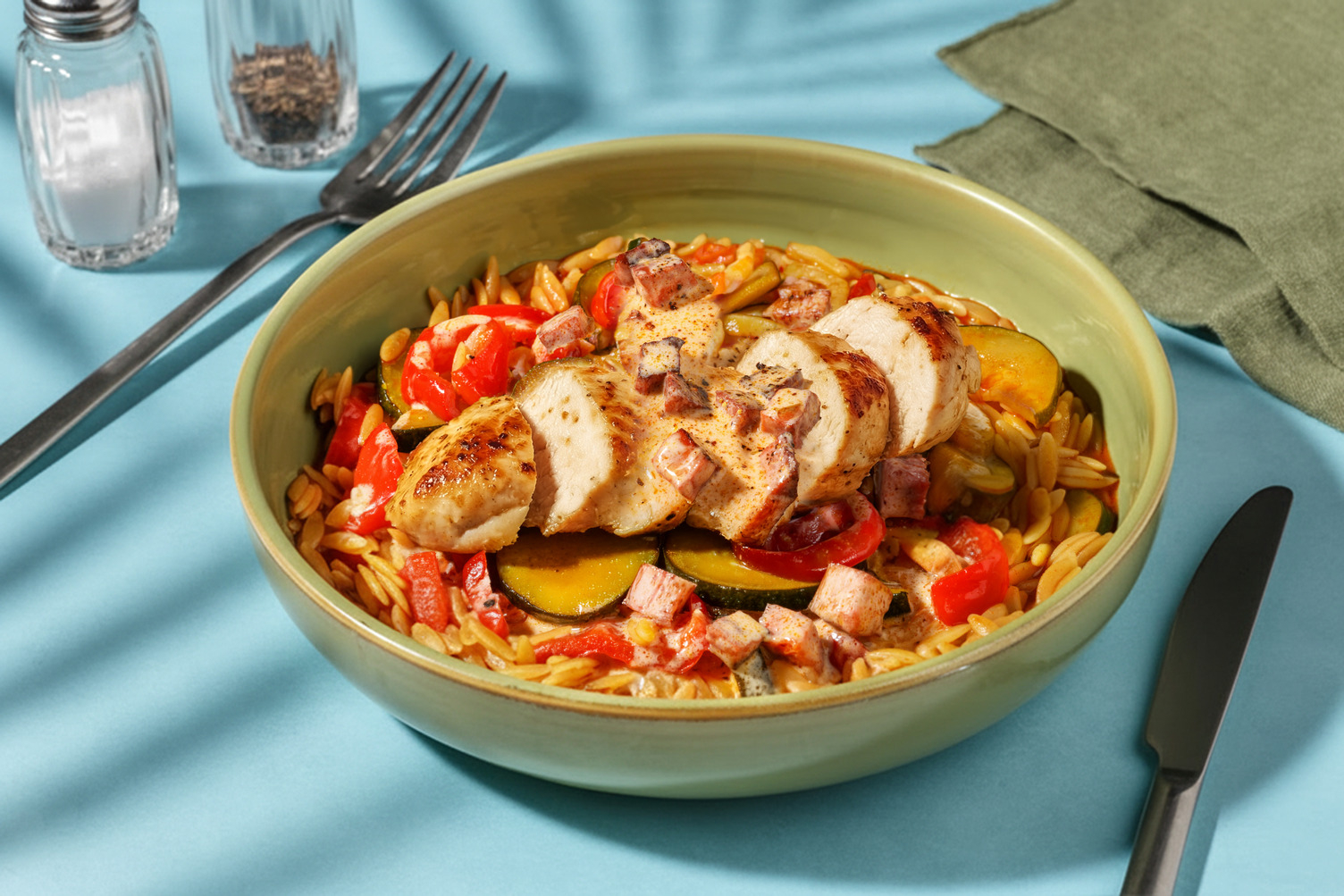 Poulet Label Rouge grillé, chorizo & orzo pilaf