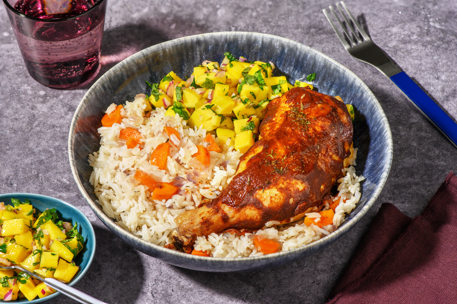 Cuisse de poulet rôtie & sauce jamaïcaine