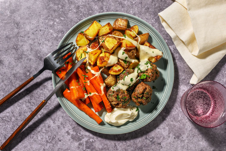 Meatball and Roast Potato Bake