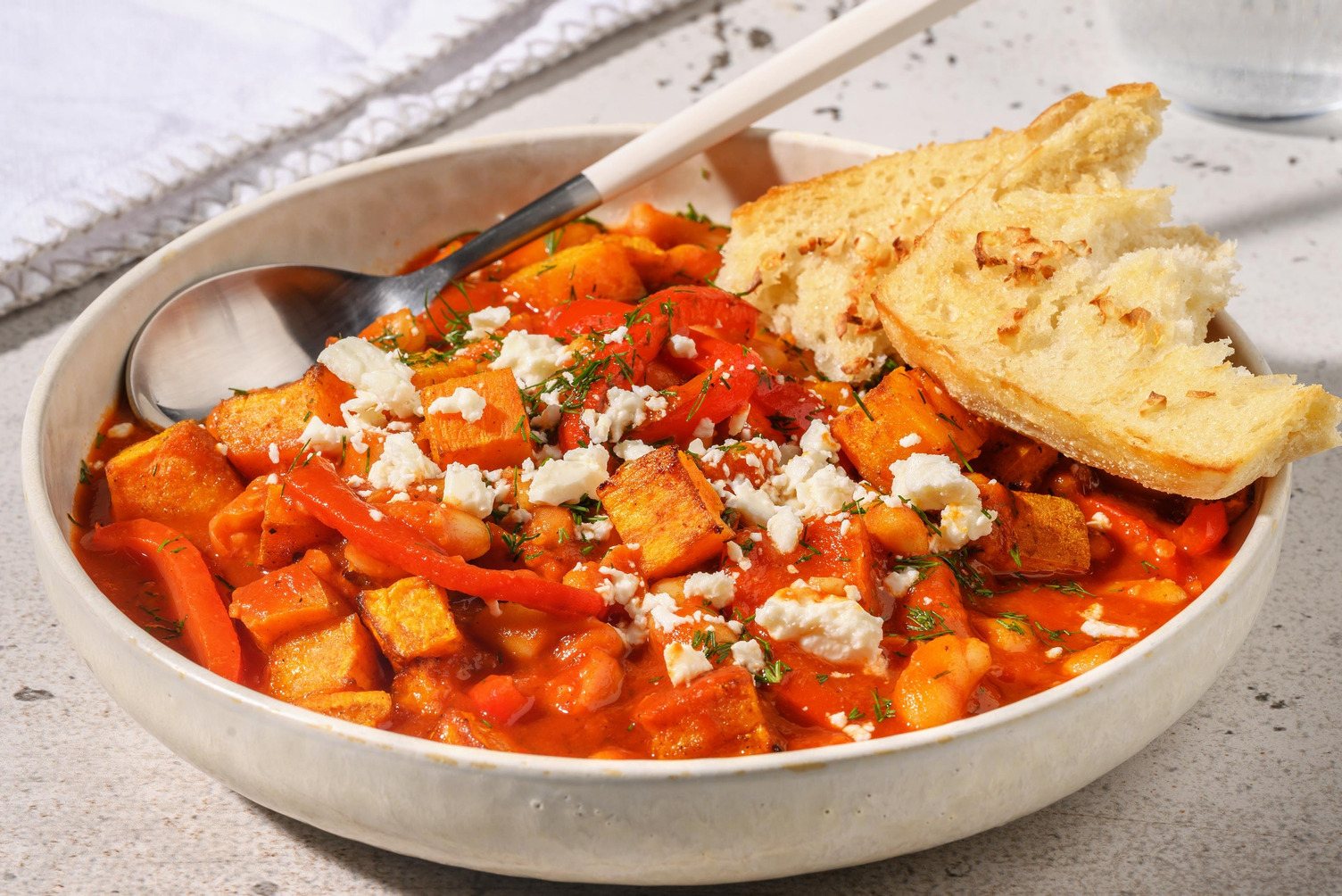 Easy Harissa Sweet Potato, Dill and Butter Bean Bowl