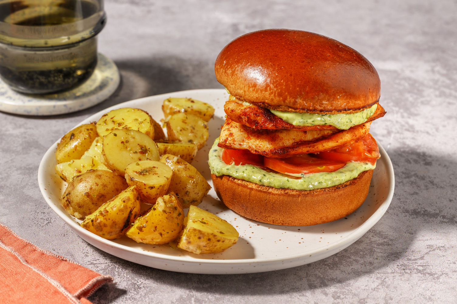 Paprika Chicken Burger and Herby Potatoes