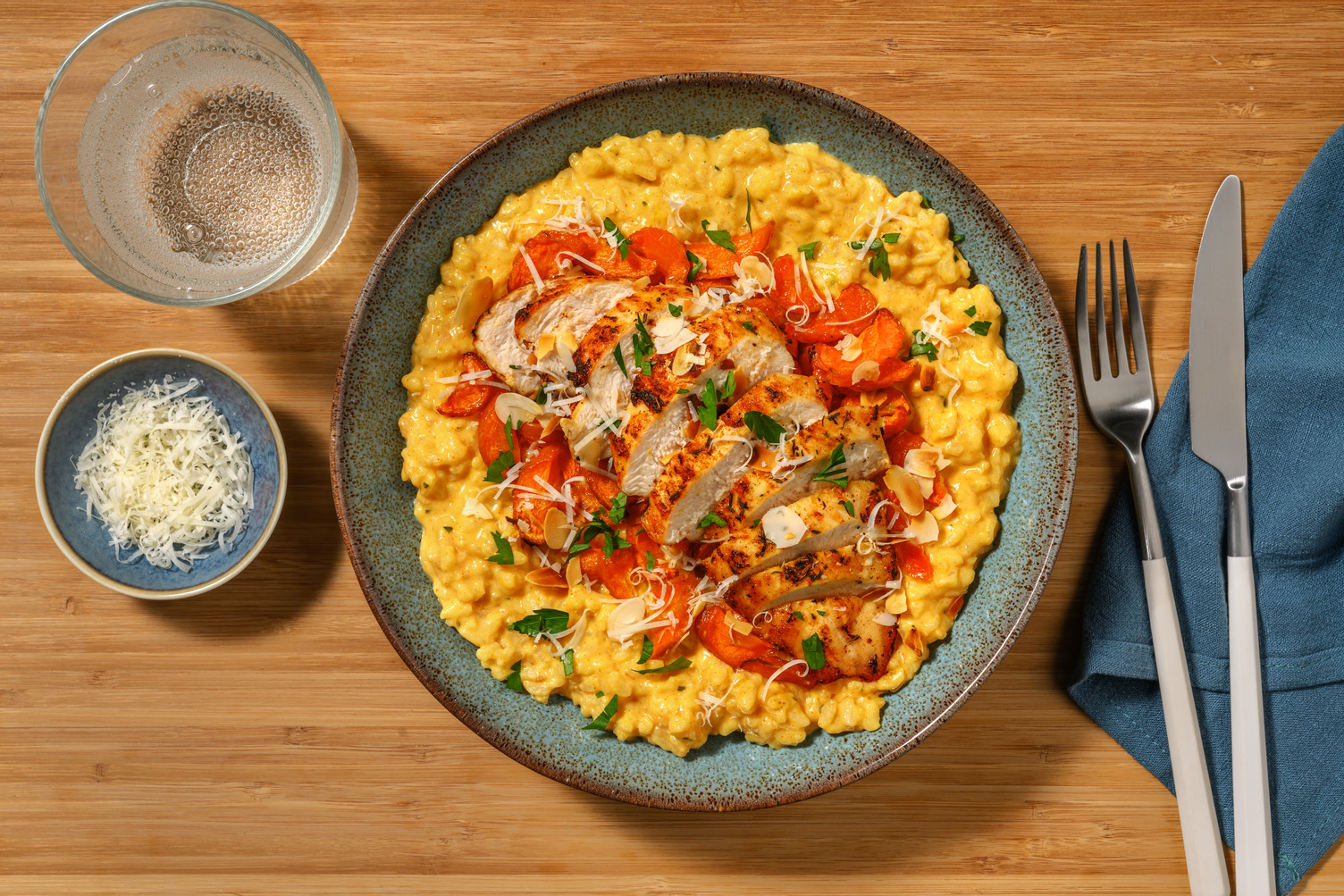 Kalkoenfilet met geroosterde-wortelrisotto