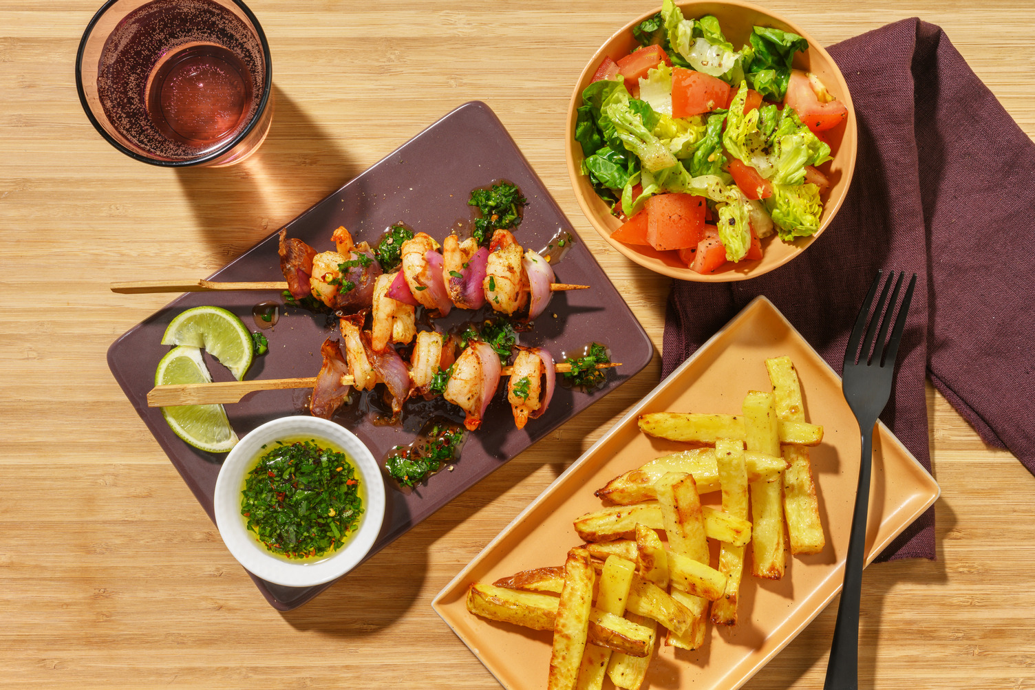 Chimichurri Prawn Skewers and Chips