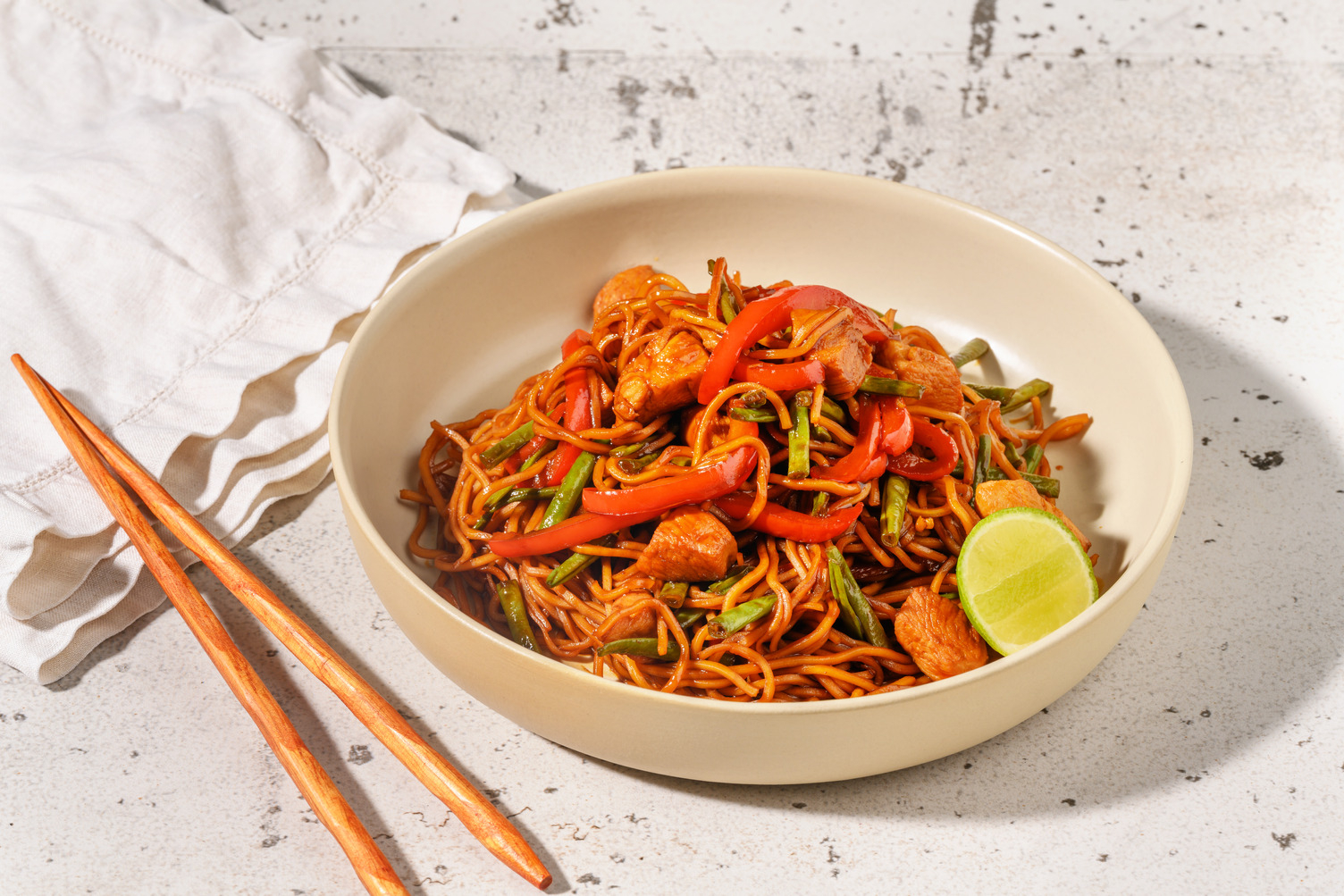 Chinese Style Meat-Free Chicken and Veg Noodle Stir-Fry