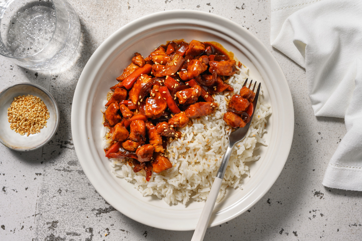 Sweet Sesame Chicken on Rice