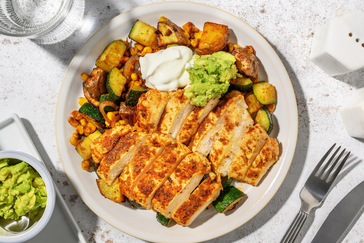 Spiced Chicken on Courgette & Potato Hash