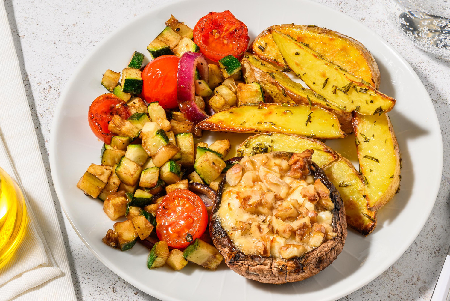 Gevulde portobello met geitenkaas en walnoten