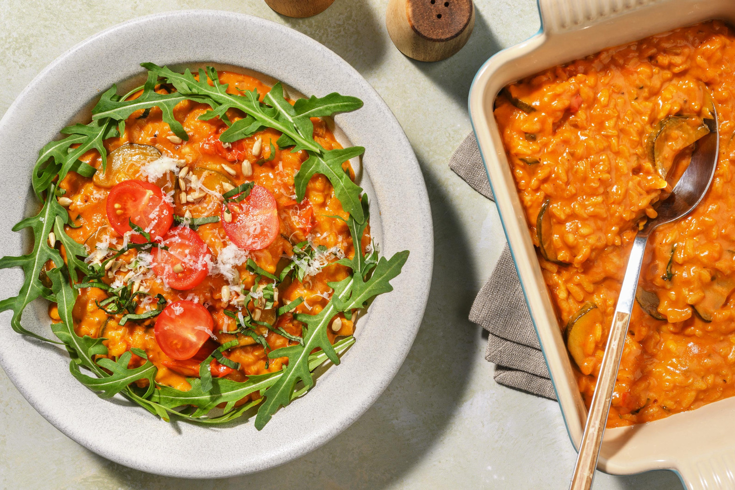 Basilicum-tomatenrisotto met kokosmelk