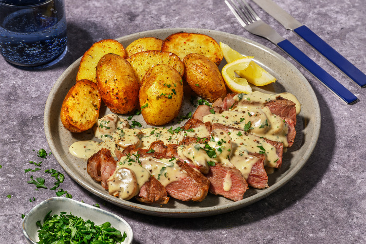 Scamone di manzo con salsa cremoso di funghi champignon