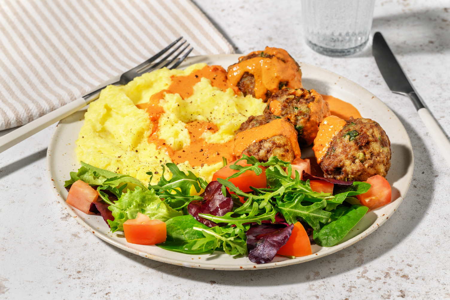 Herby Beef Meatballs in Harissa Sauce