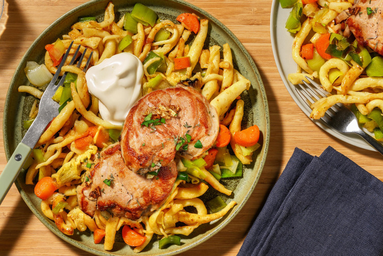 Bio-Schweinefilet mit karamellisiertem Suppengrün