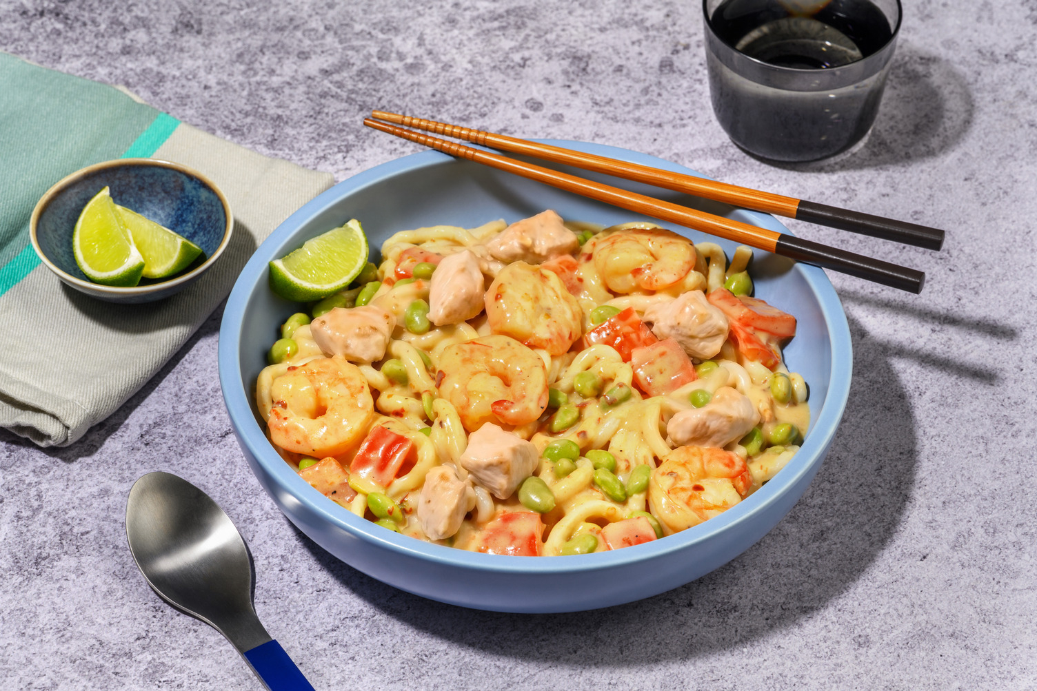 Massaman Prawn Udon with Irish Chicken