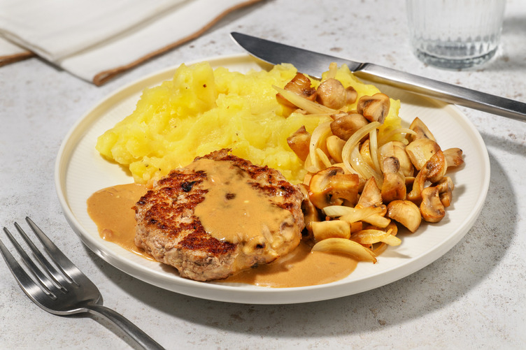 Hamburguesa de cerdo con salsa cremosa de mostaza