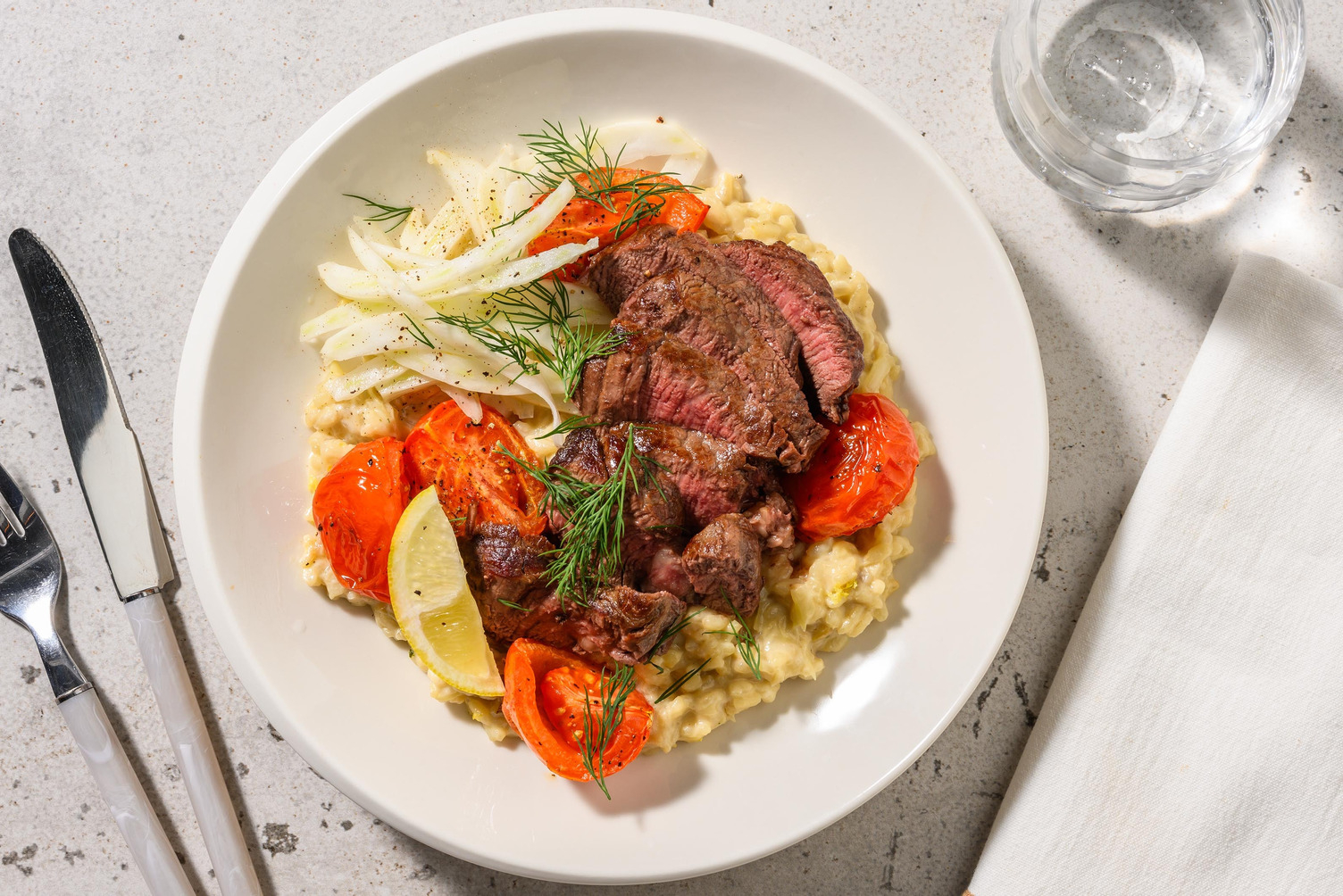Steak met romige venkelrisotto