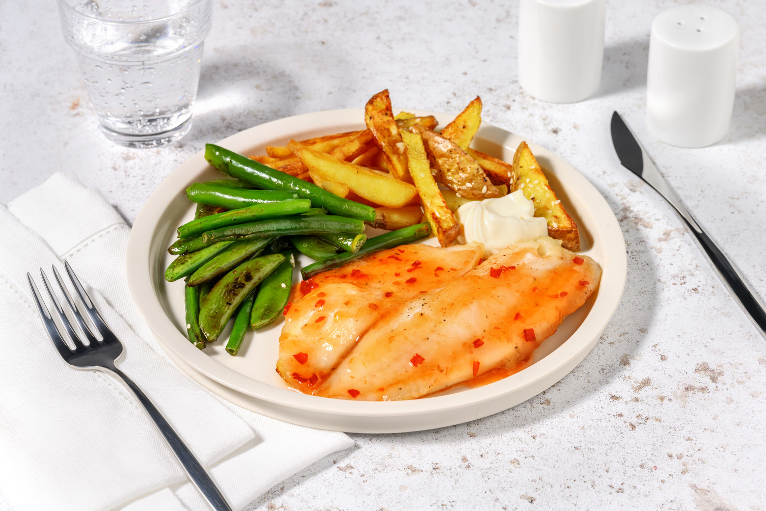 Indonesian Style Glazed Basa and Sesame Chips