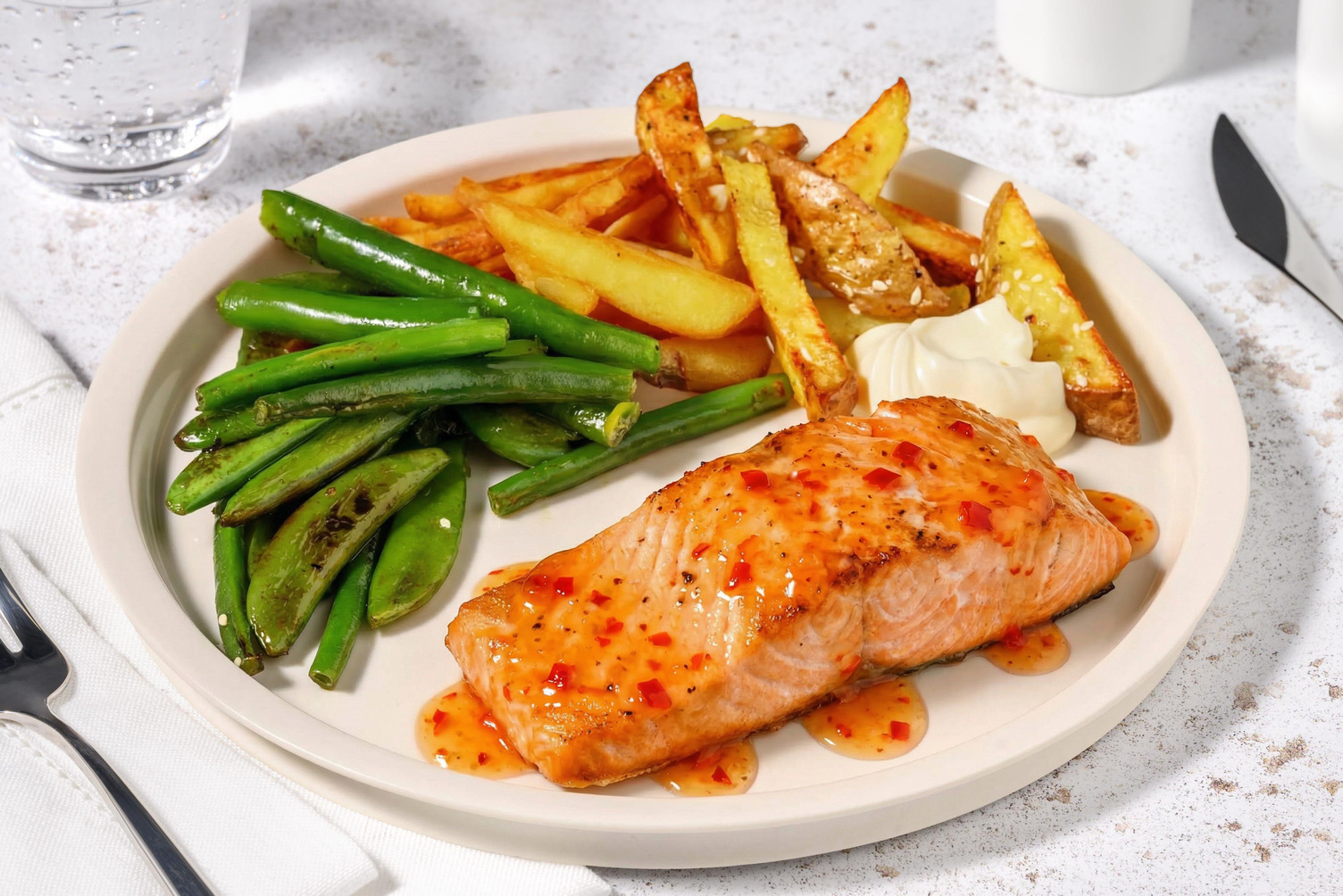 Indonesian Style Glazed Salmon and Sesame Chips