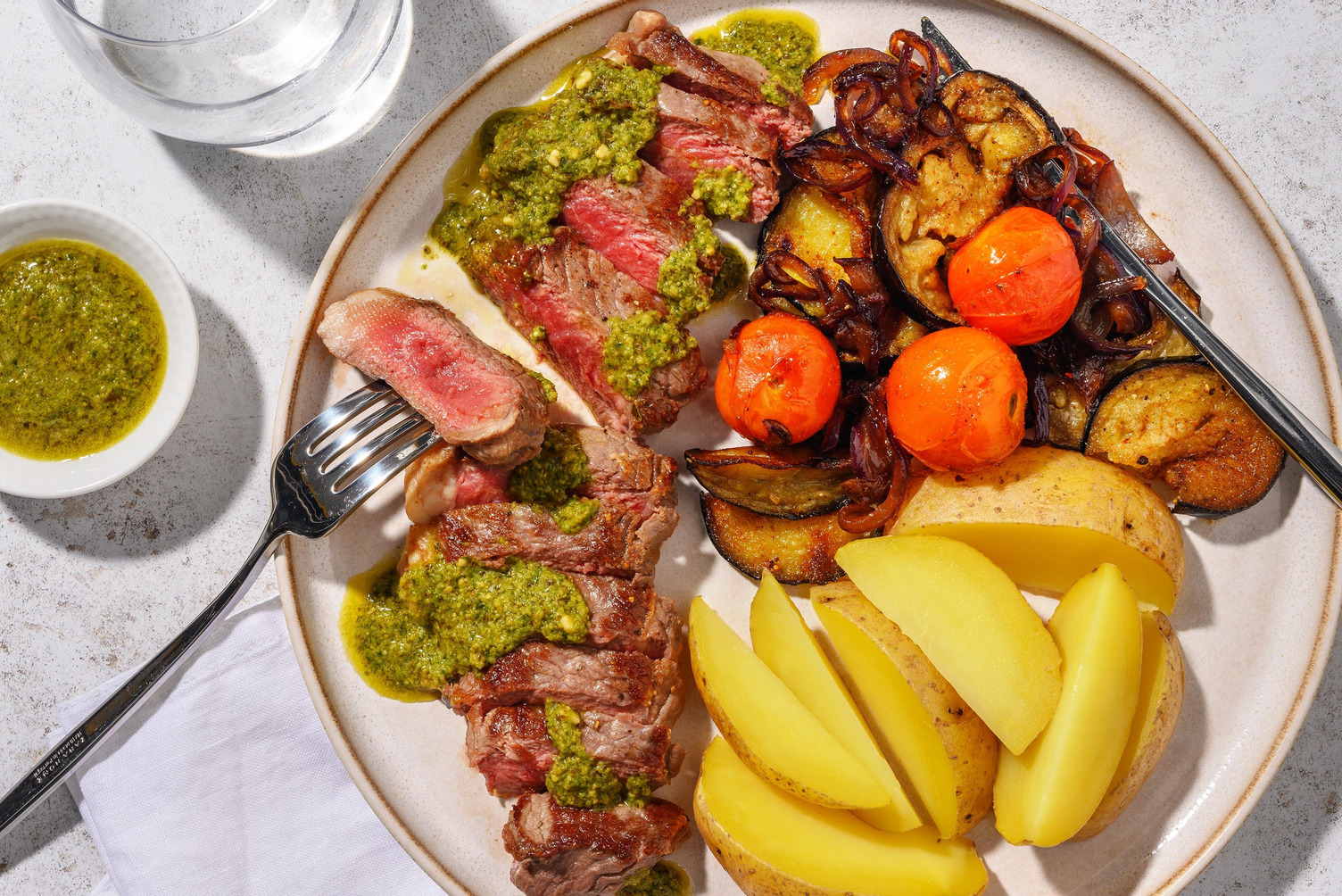 Steak with Zhoug & Eggplant