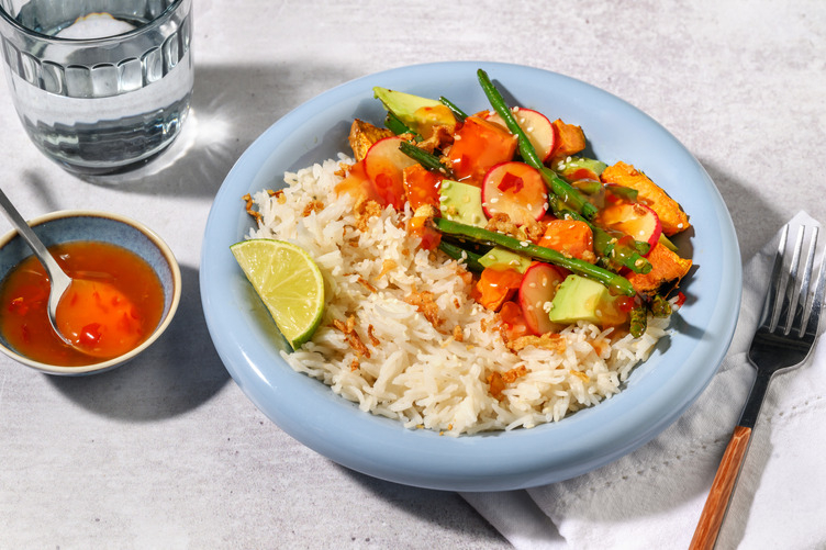 Avocado and Sweet Potato Vegan Bowl with Falafel